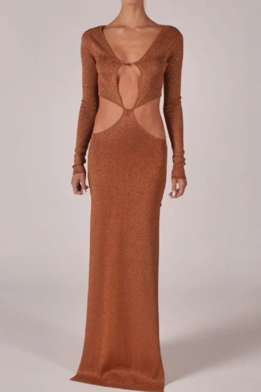 SAME Long Sleeve Cut Out Maxi Dress- Dresses