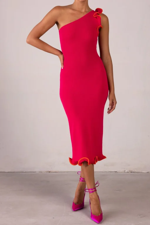 SAME Ruffle Hem One Shoulder Dress- Dresses