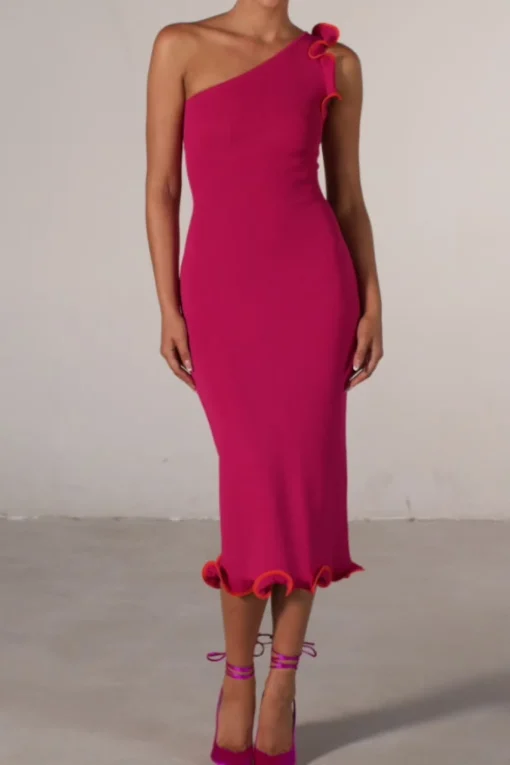 SAME Ruffle Hem One Shoulder Dress- Dresses